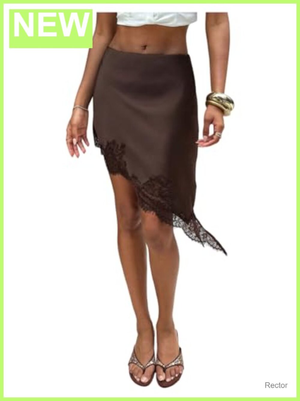 Satin Lace Midi Skirt Low Waist Asymmetrical High Low Office Work